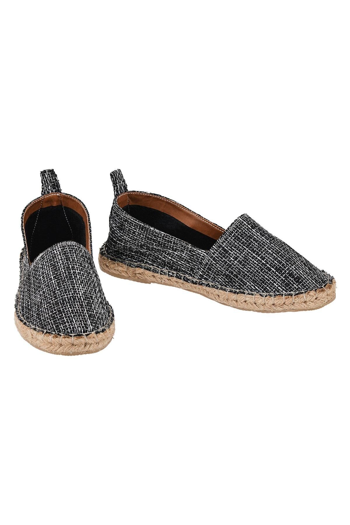 Erkek Kırçıllı Gri El Yapımı Hasır Taban Espadril