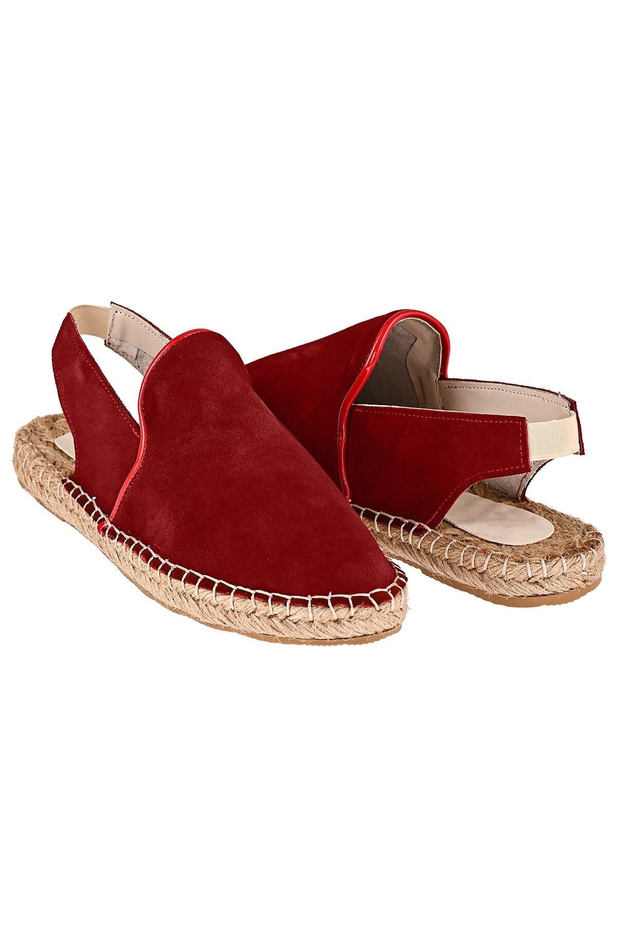 Kadın Bordo Hakiki Deri El Yapımı Espadril