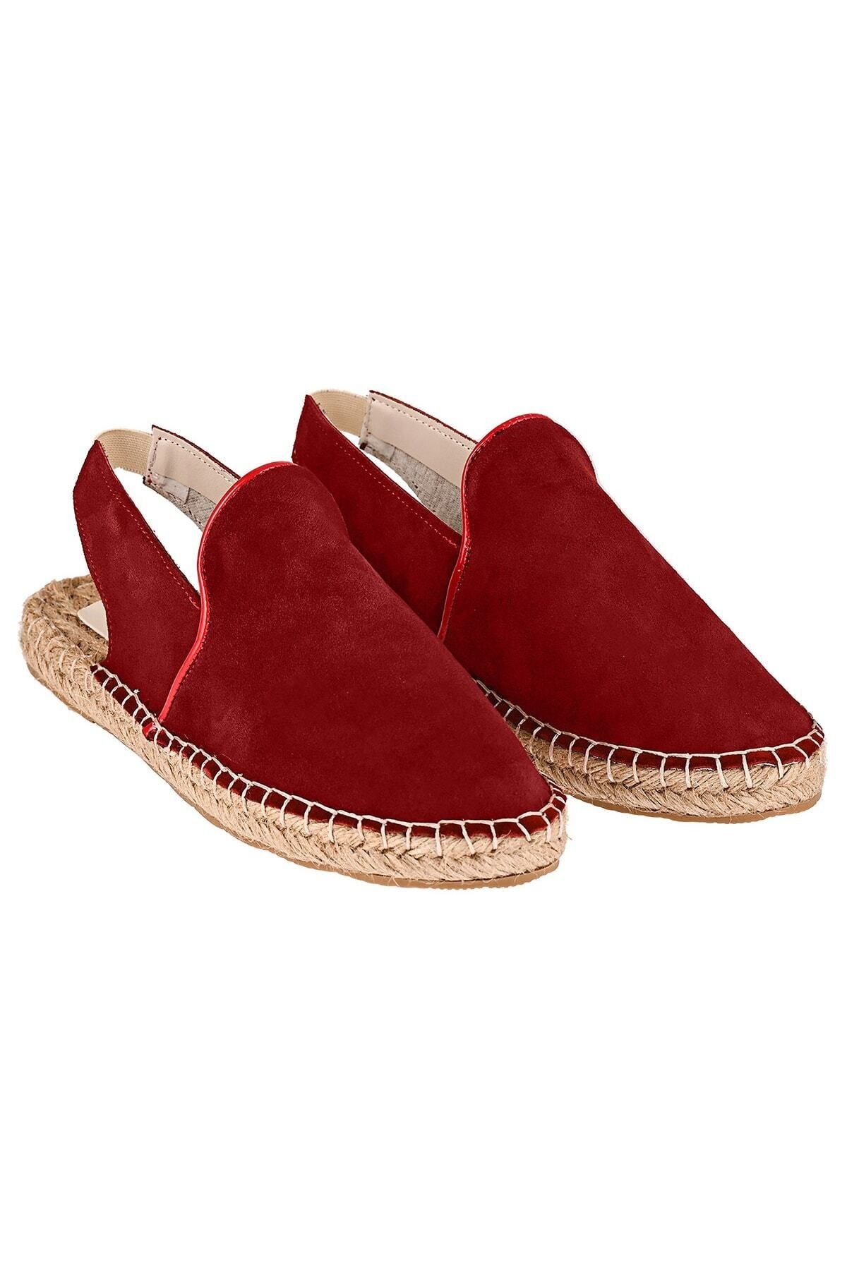 Kadın Bordo Hakiki Deri El Yapımı Espadril