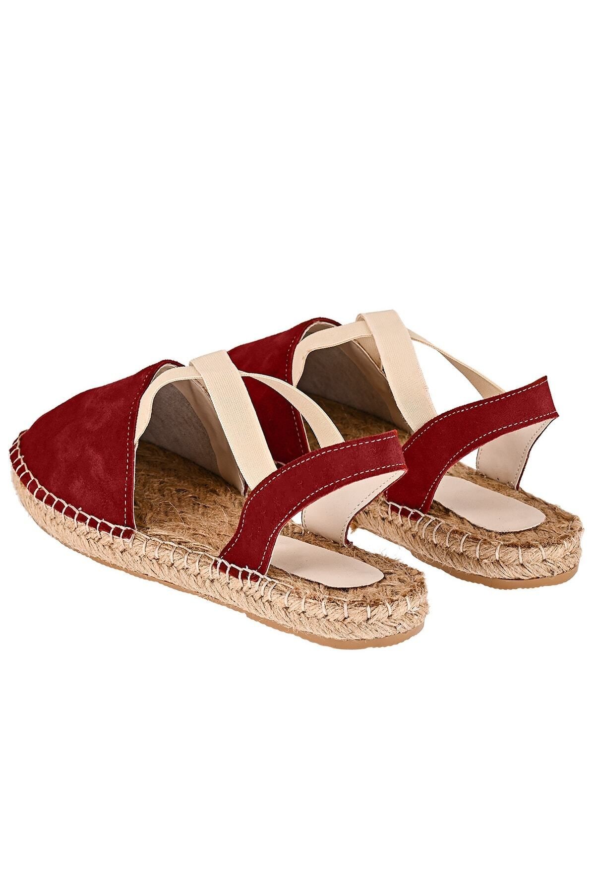 Kadın Bordo Hakiki Deri El Yapımı Espadril