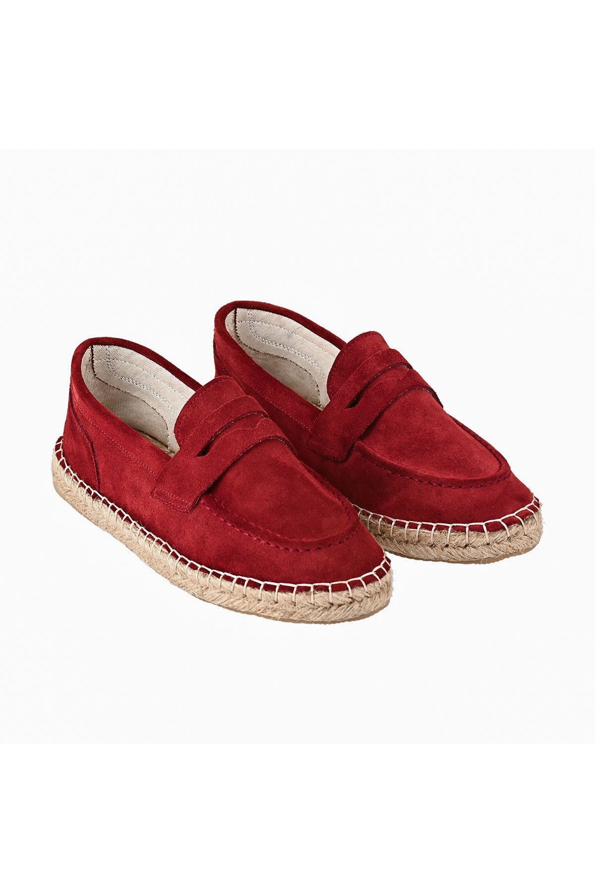 Kadın Bordo Hakiki Deri El Yapımı Espadril