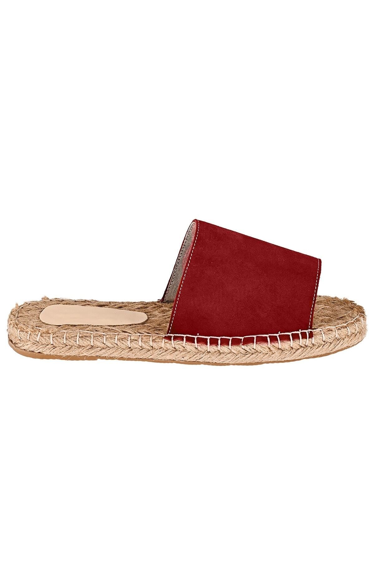 Kadın Bordo Hakiki Deri El Yapımı Espadril