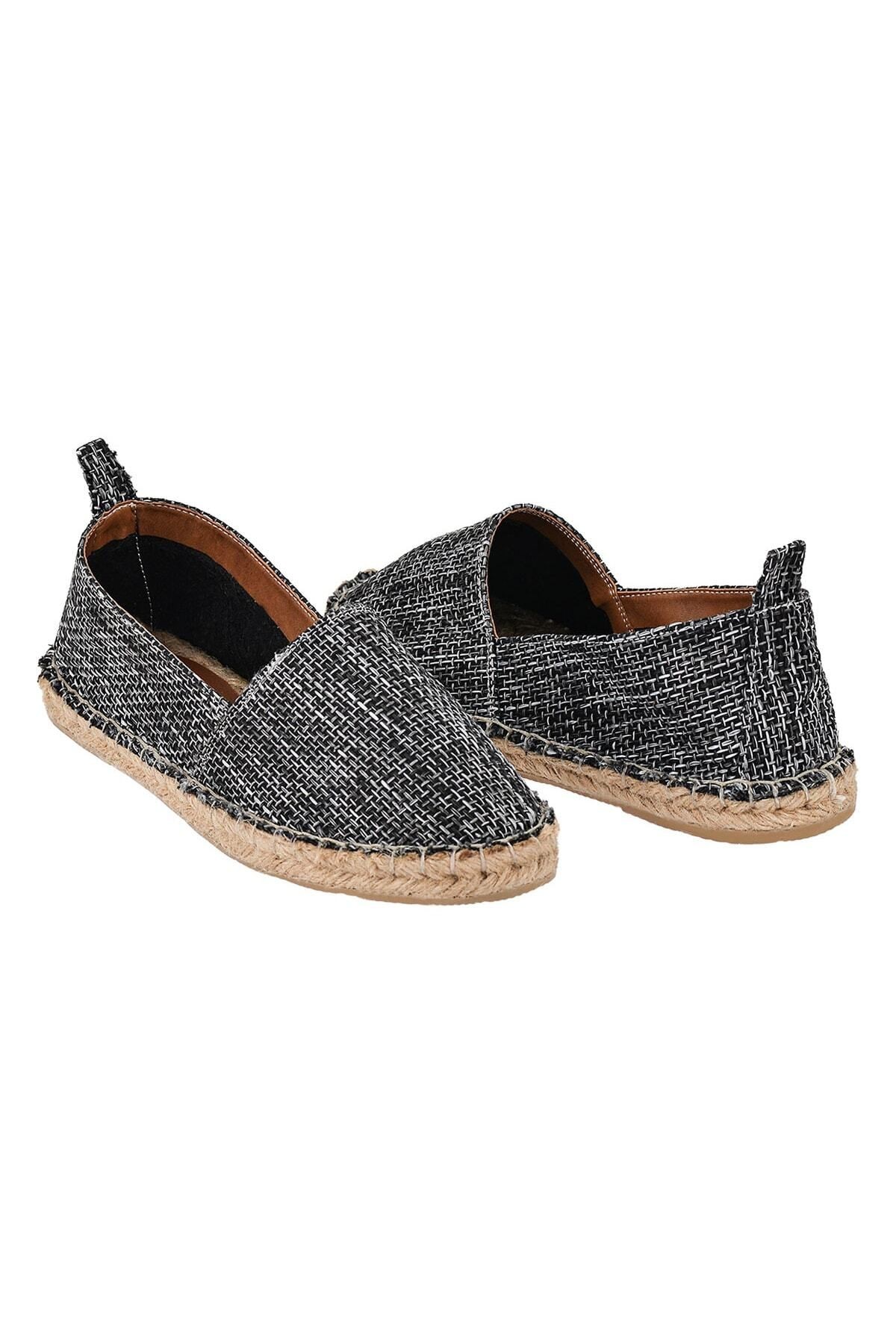Erkek Kırçıllı Gri El Yapımı Hasır Taban Espadril