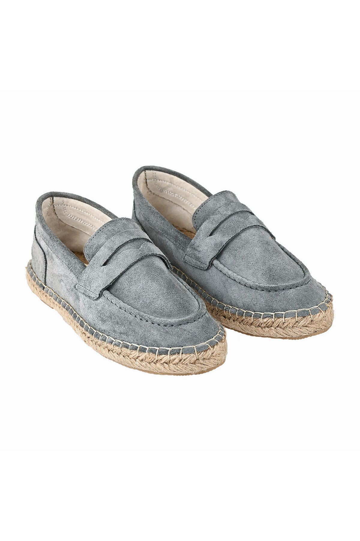 Kadın Gri Hakiki Deri El Yapımı Espadril
