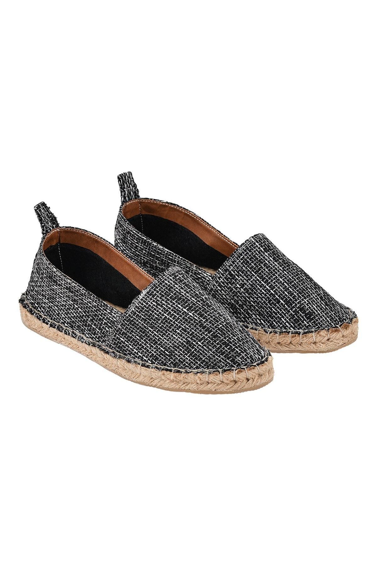 Erkek Kırçıllı Gri El Yapımı Hasır Taban Espadril