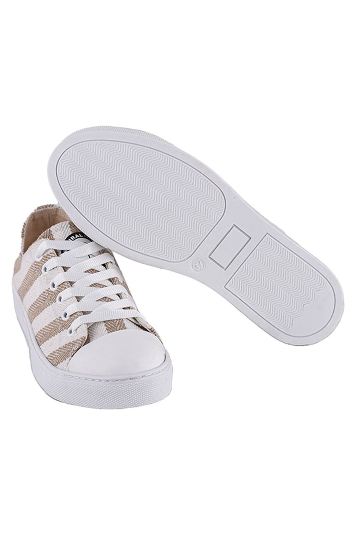 Bej - Keten Kadın Günlük Sneaker