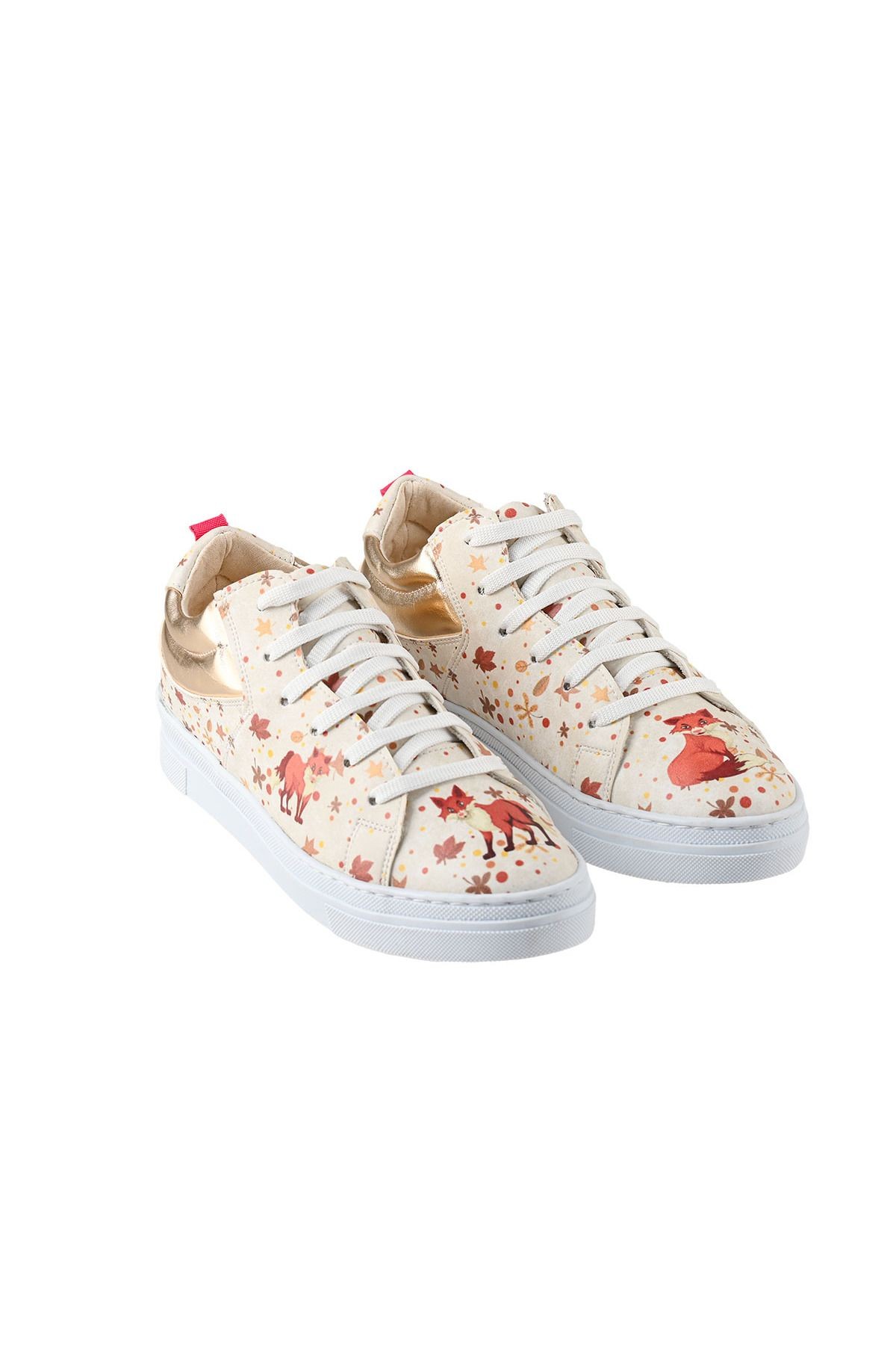 Baskılı Renkli Autumn with Fox Tasarım Kadın Sneaker