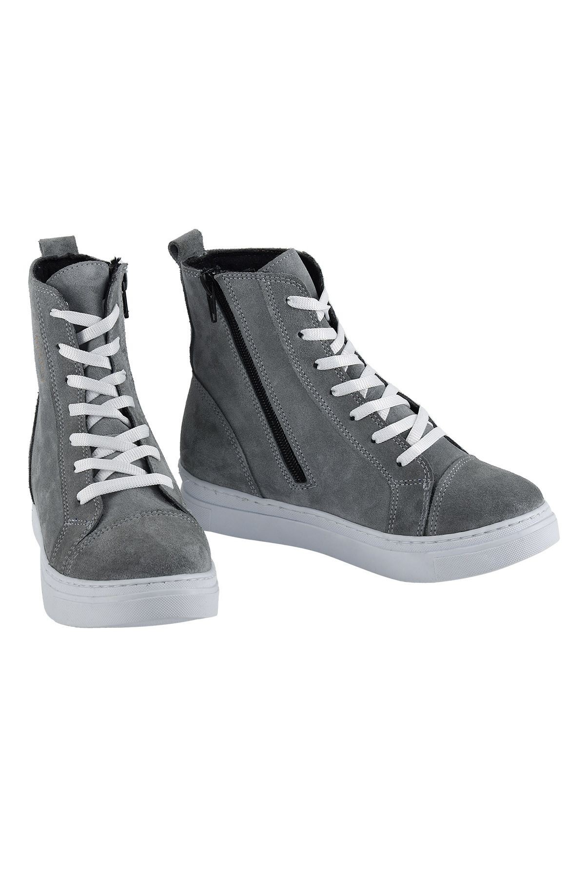 Hakiki Deri Gri Unisex Çocuk Bot