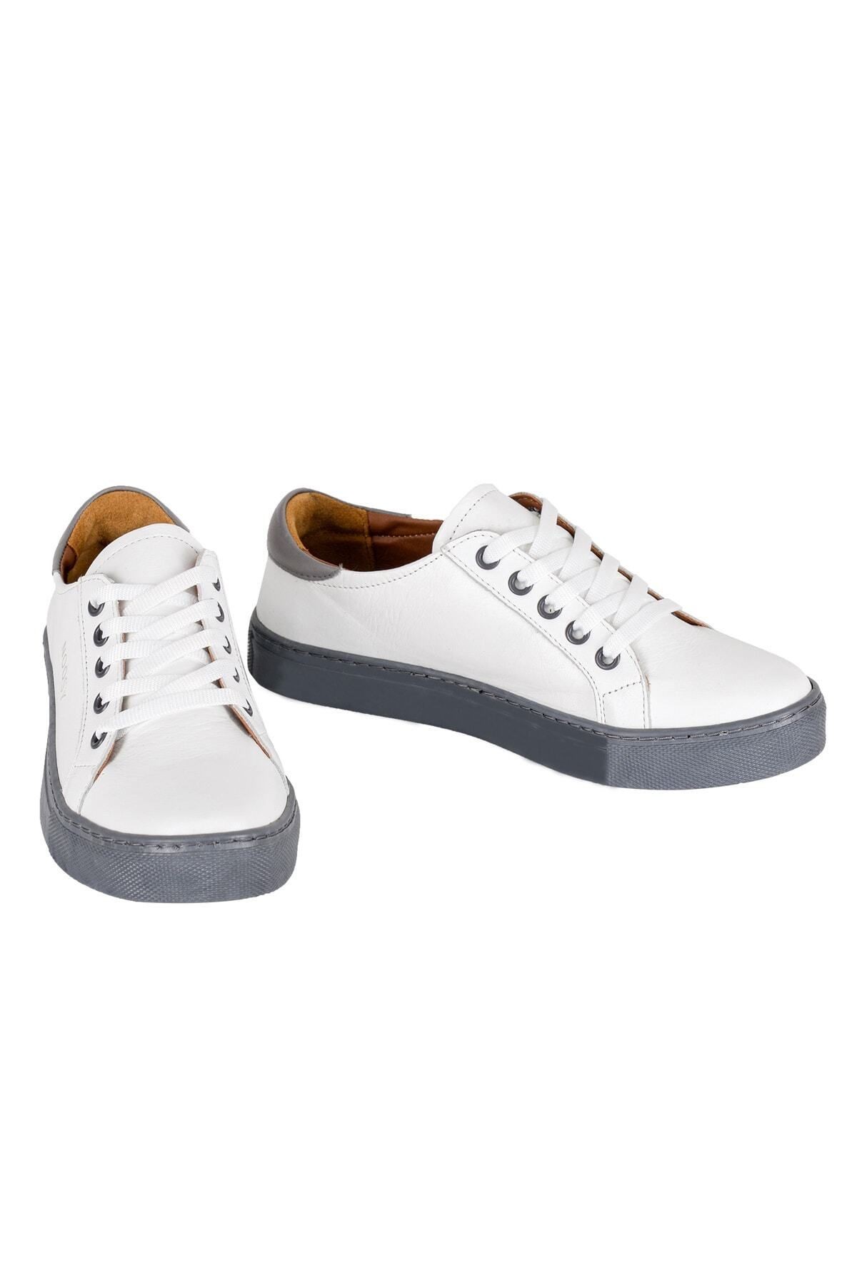 Gri Beyaz- Hakiki Deri Unisex Sneaker