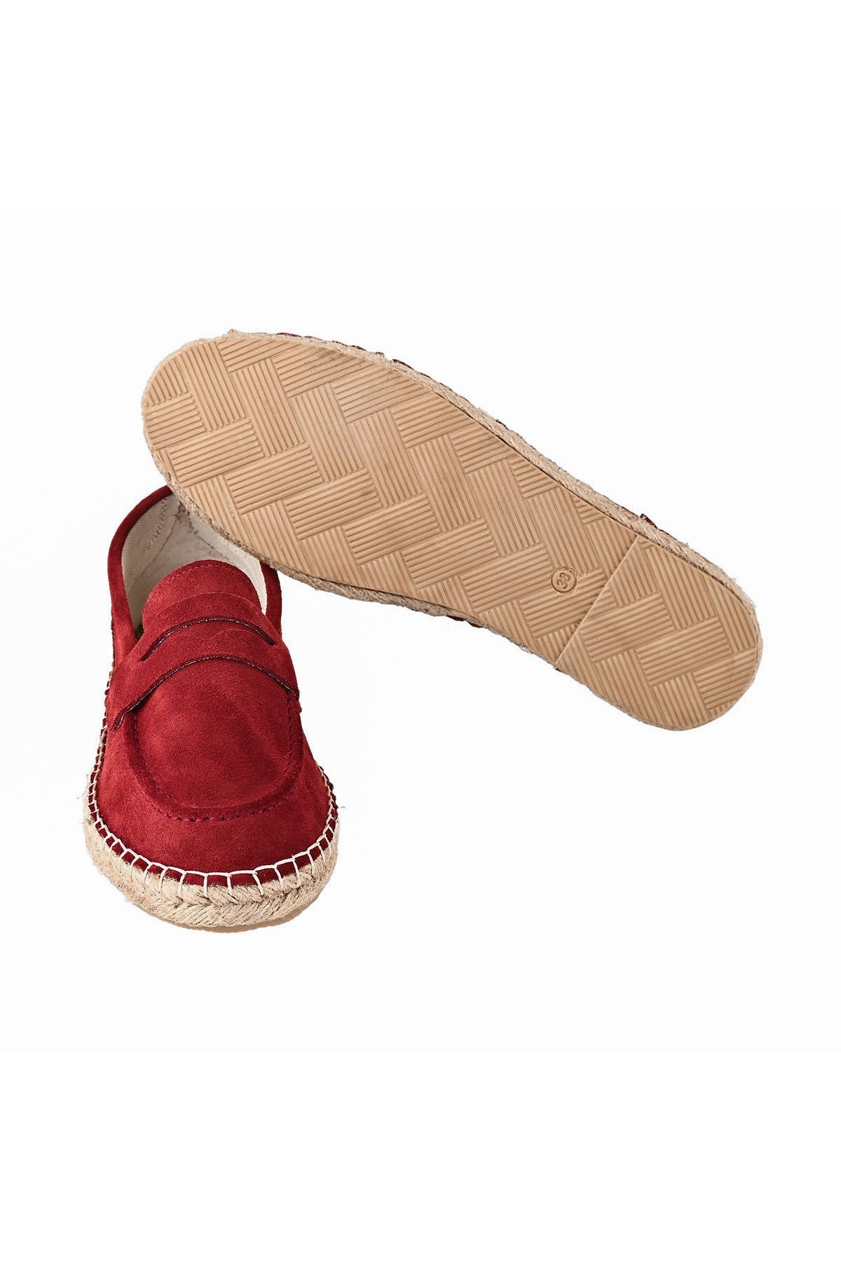 Kadın Bordo Hakiki Deri El Yapımı Espadril