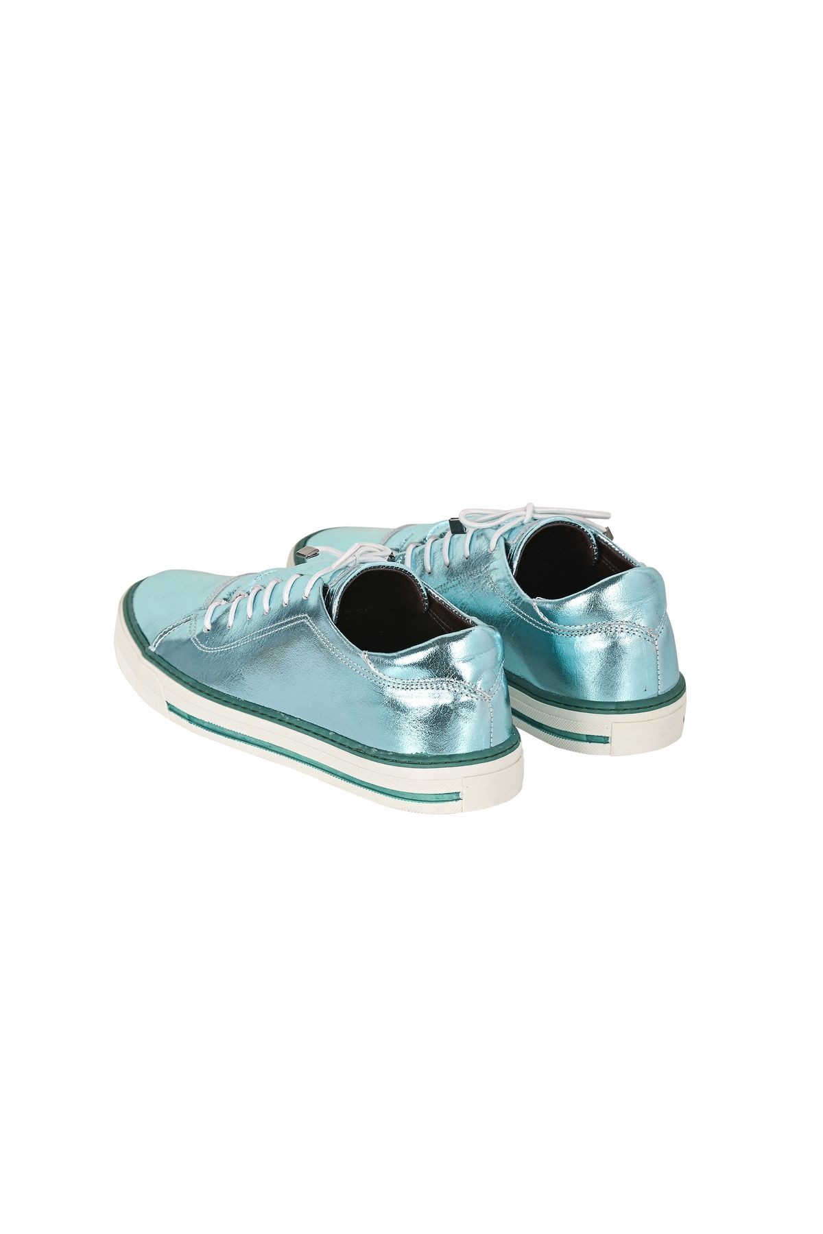 Hakiki Deri Metalik Su Yeşili Kadın Sneaker