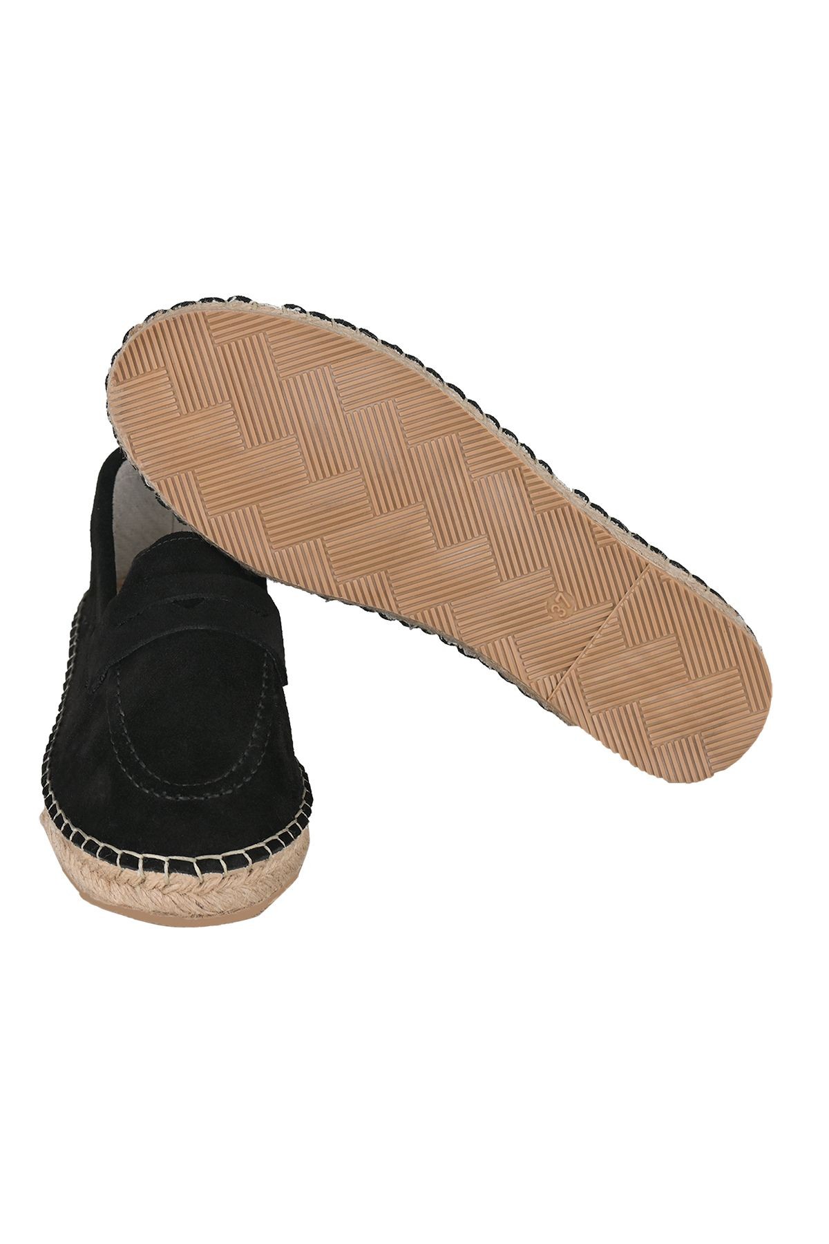 Kadın Siyah Hakiki Deri El Yapımı Espadril