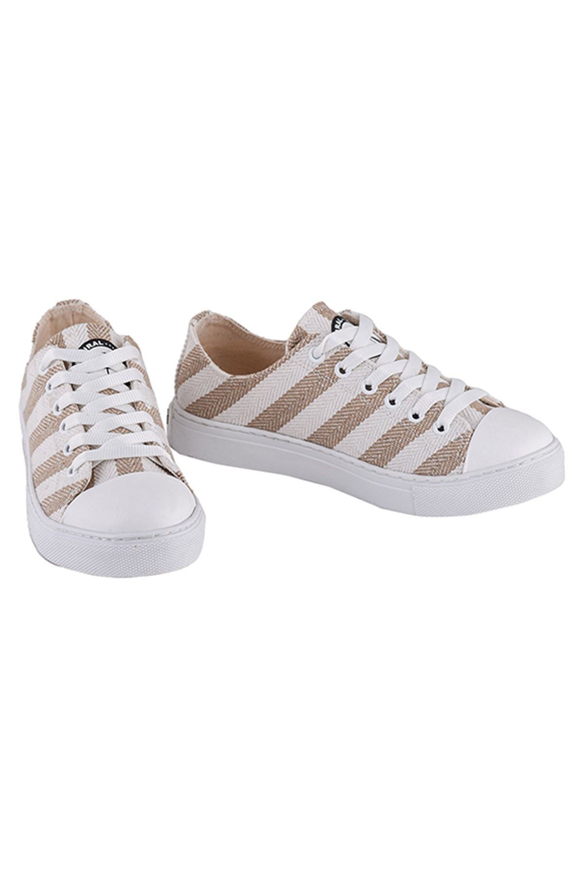 Bej - Keten Kadın Günlük Sneaker