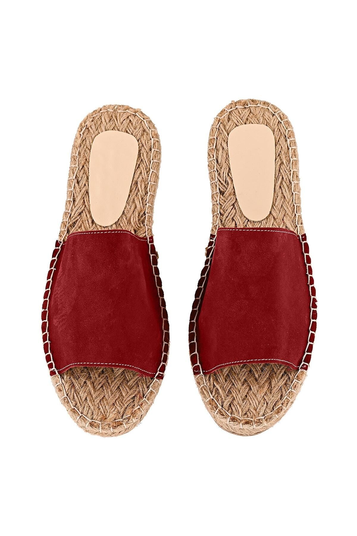 Kadın Bordo Hakiki Deri El Yapımı Espadril