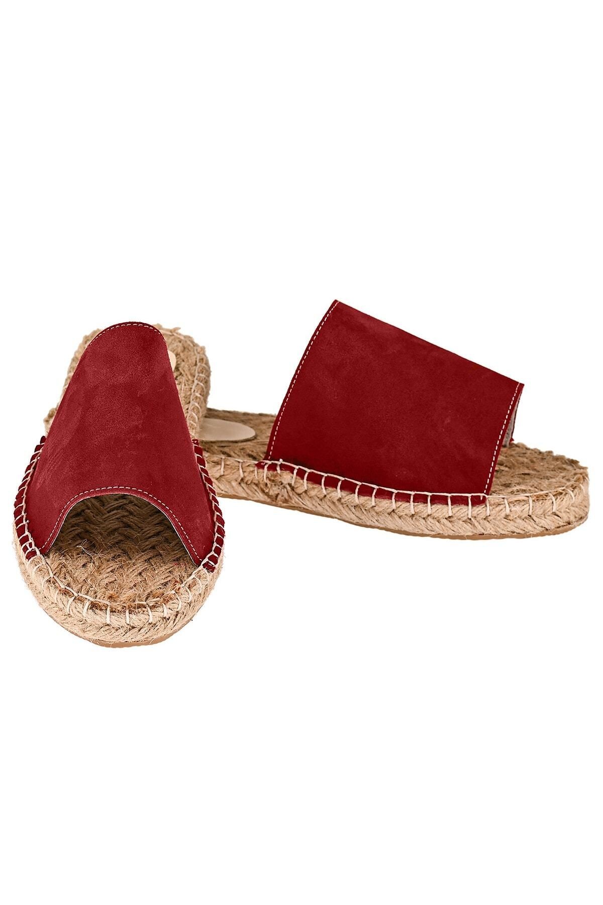 Kadın Bordo Hakiki Deri El Yapımı Espadril