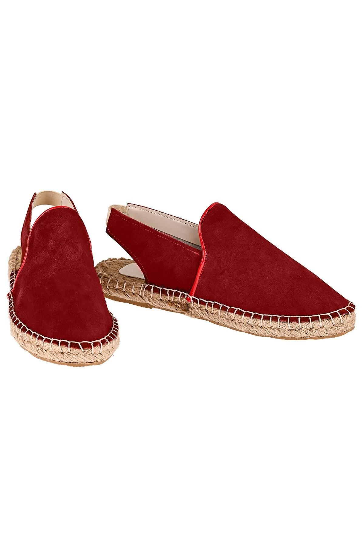 Kadın Bordo Hakiki Deri El Yapımı Espadril