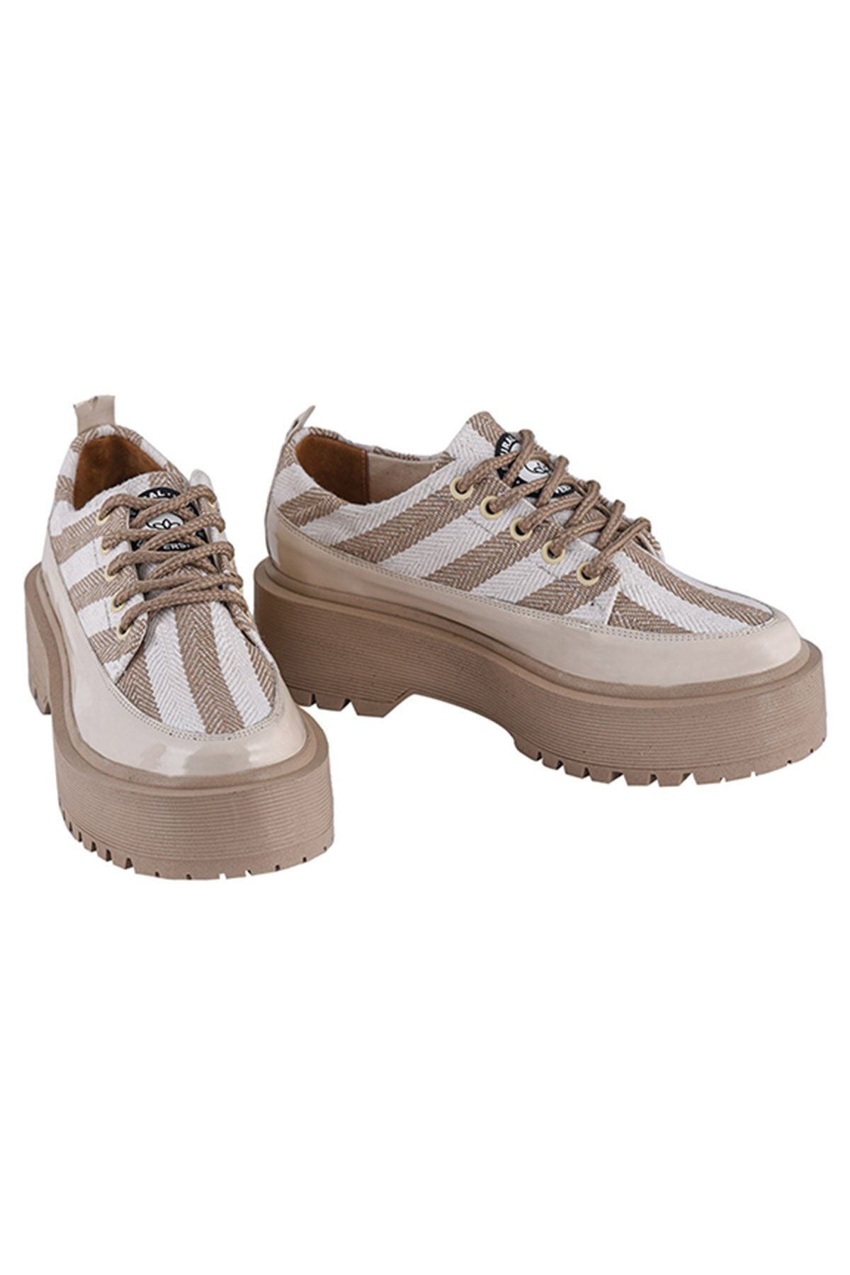 Beyaz - Keten Kadın Günlük Sneaker