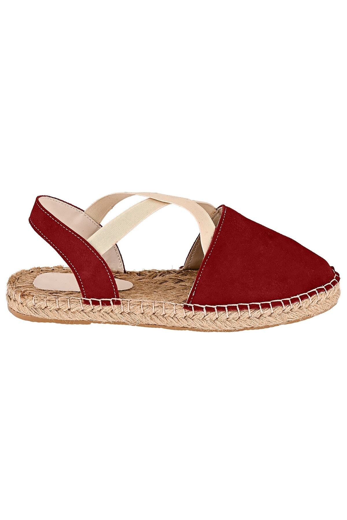 Kadın Bordo Hakiki Deri El Yapımı Espadril