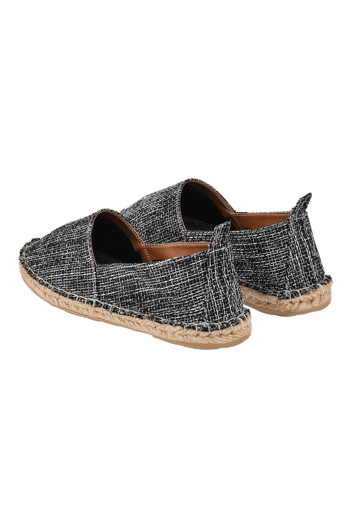 Erkek Kırçıllı Gri El Yapımı Hasır Taban Espadril