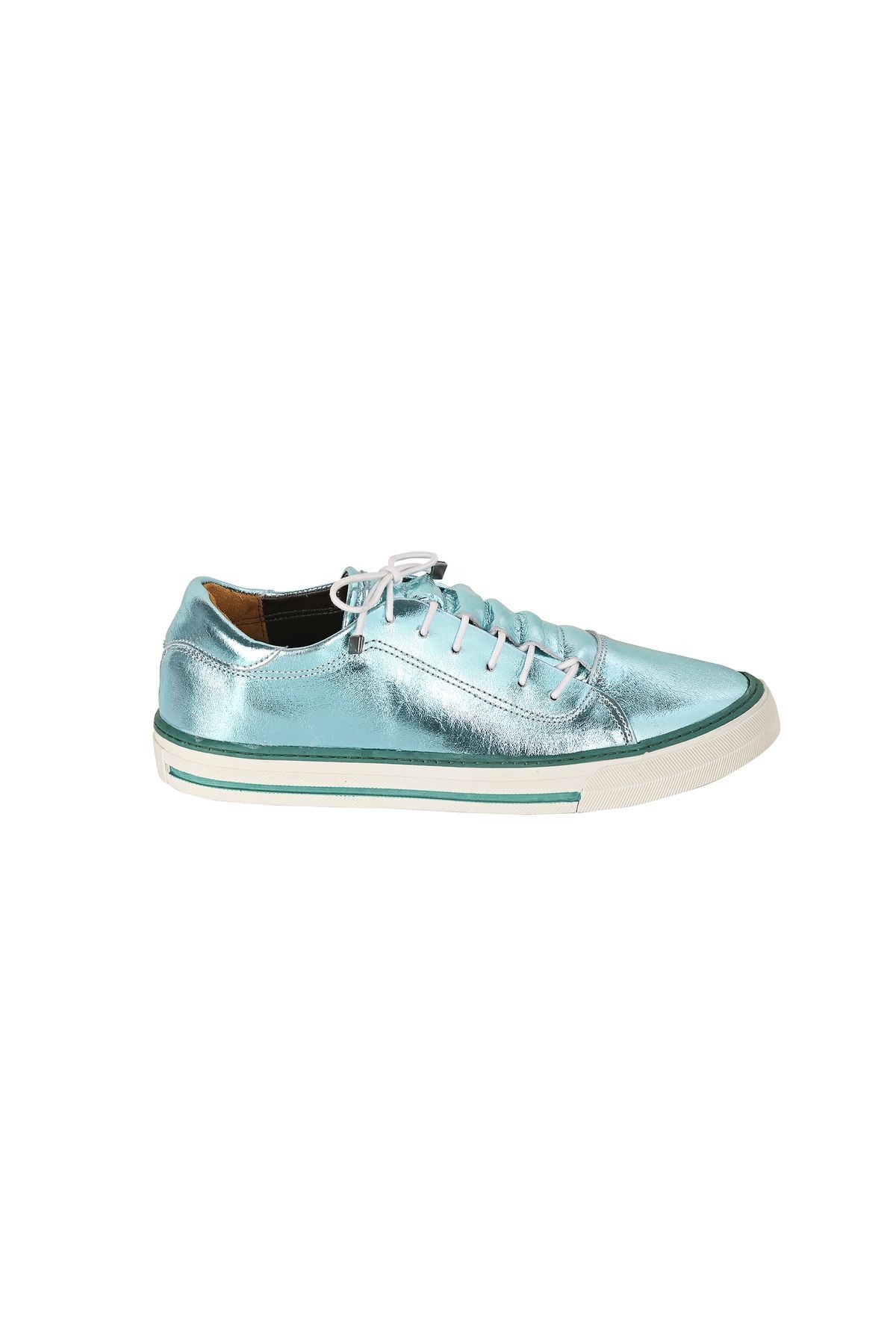 Hakiki Deri Metalik Su Yeşili Kadın Sneaker