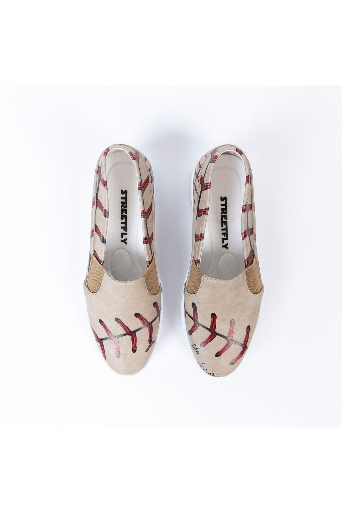 Baskılı Renkli Bej-Kırmızı Tasarım Kadın Sneaker