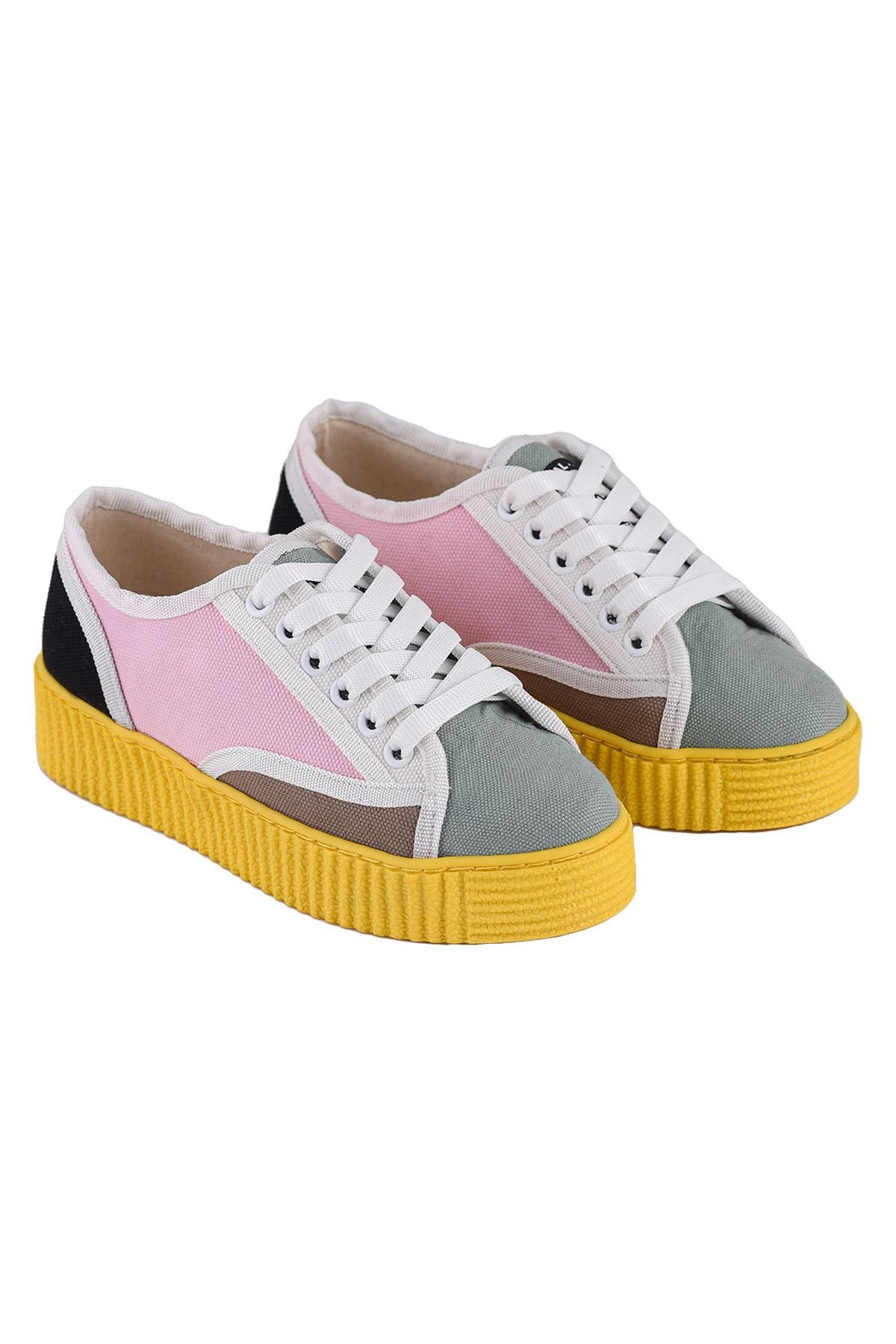 Hardal Sarı Keten Kadın Günlük Sneaker