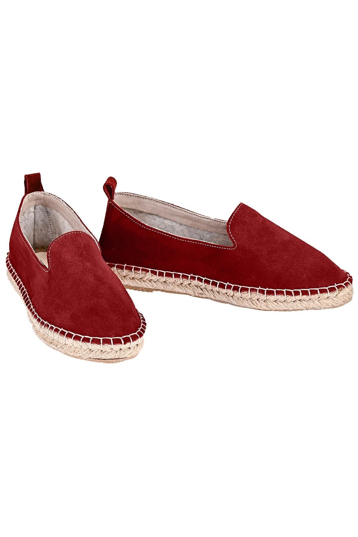 Kadın Bordo Hakiki Deri El Yapımı Espadril