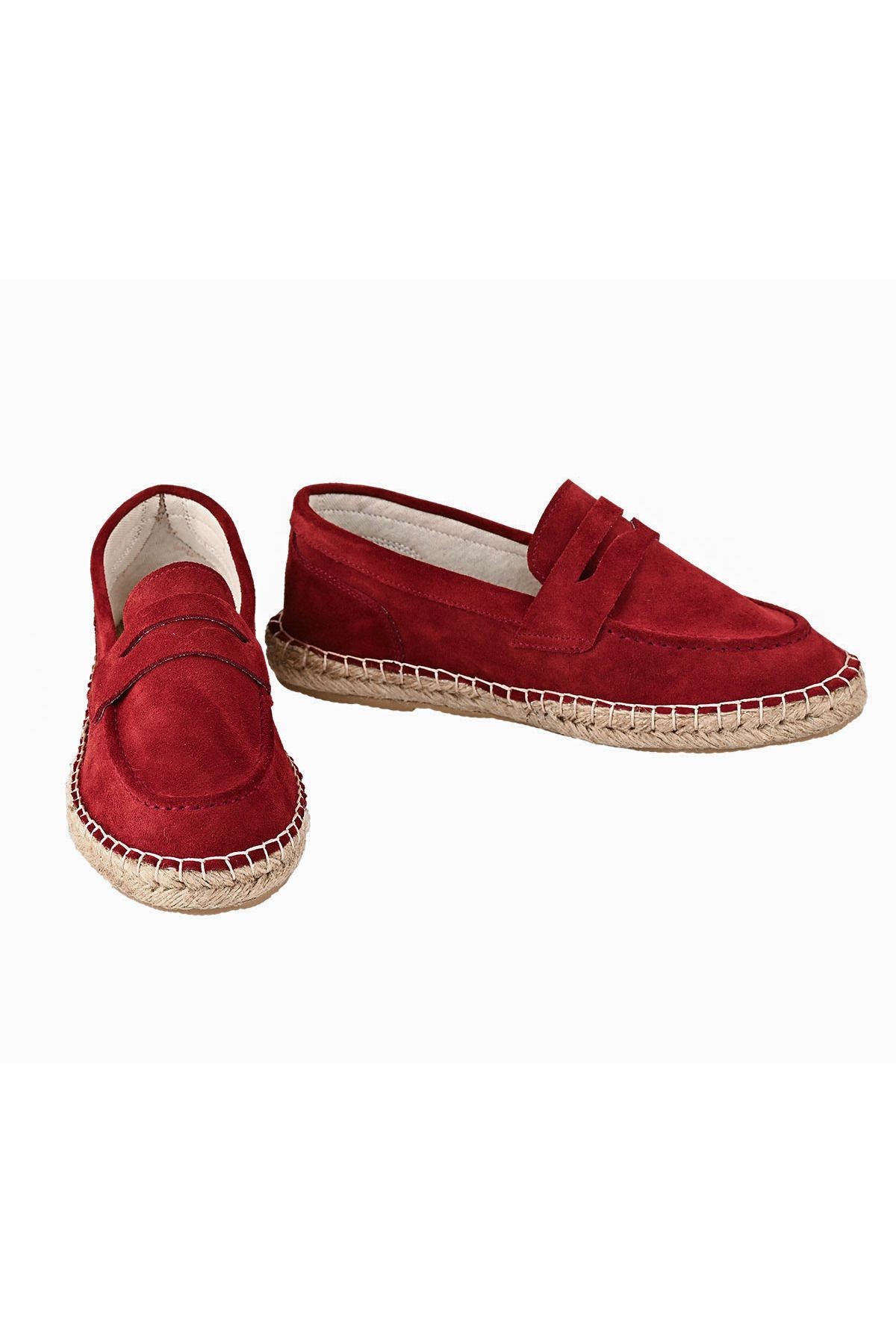 Kadın Bordo Hakiki Deri El Yapımı Espadril