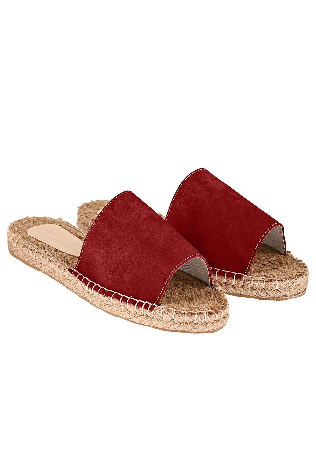 Kadın Bordo Hakiki Deri El Yapımı Espadril