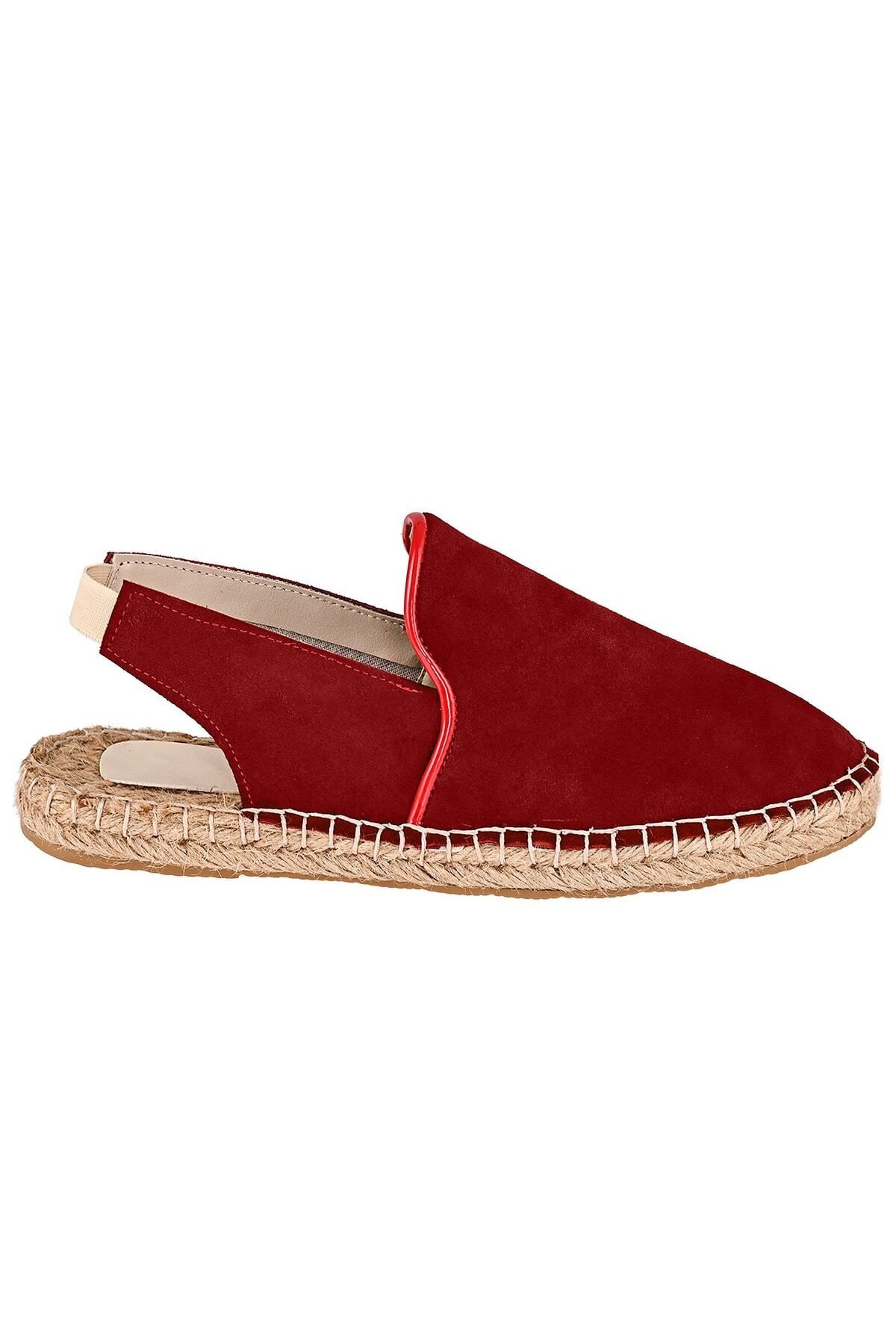 Kadın Bordo Hakiki Deri El Yapımı Espadril