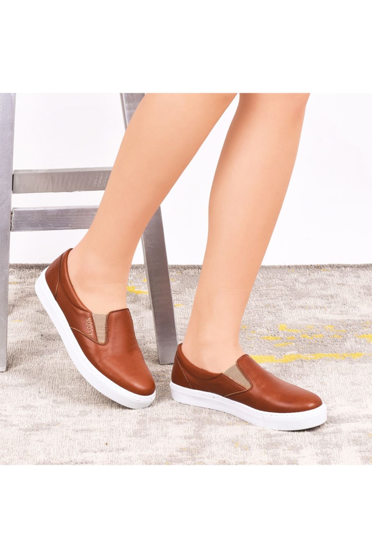 Hakiki Deri Kahverengi Kadın Sneaker