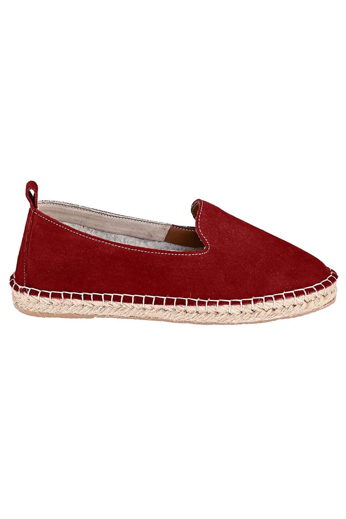 Kadın Bordo Hakiki Deri El Yapımı Espadril
