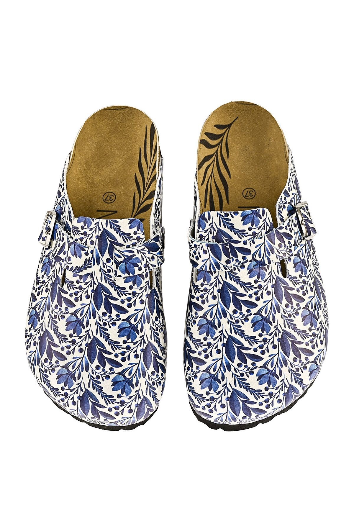 Baskılı Blue Flower Tasarım Kadın Terlik