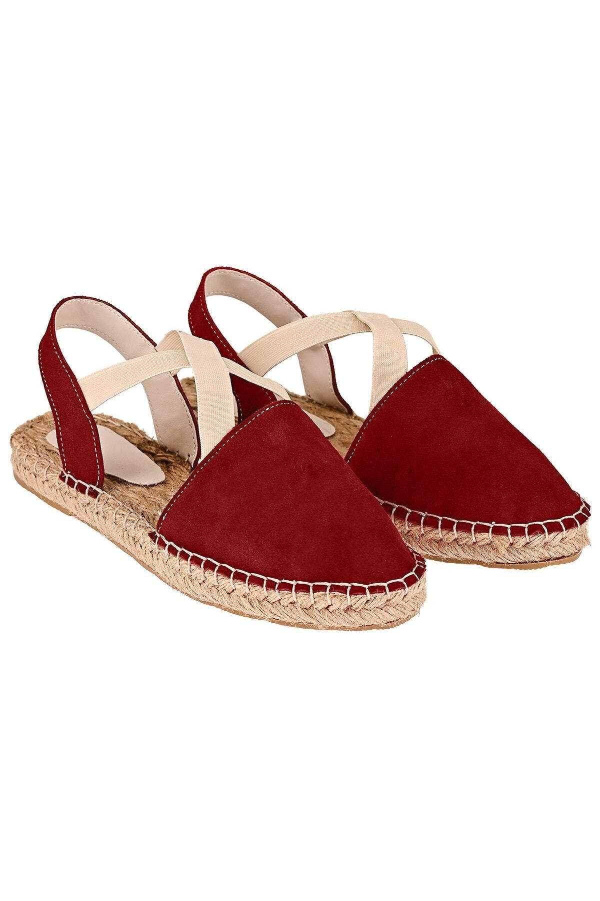Kadın Bordo Hakiki Deri El Yapımı Espadril