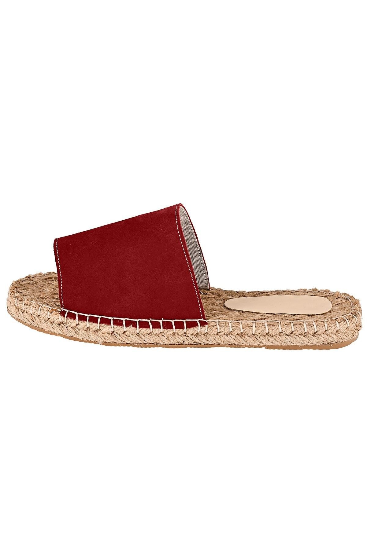 Kadın Bordo Hakiki Deri El Yapımı Espadril
