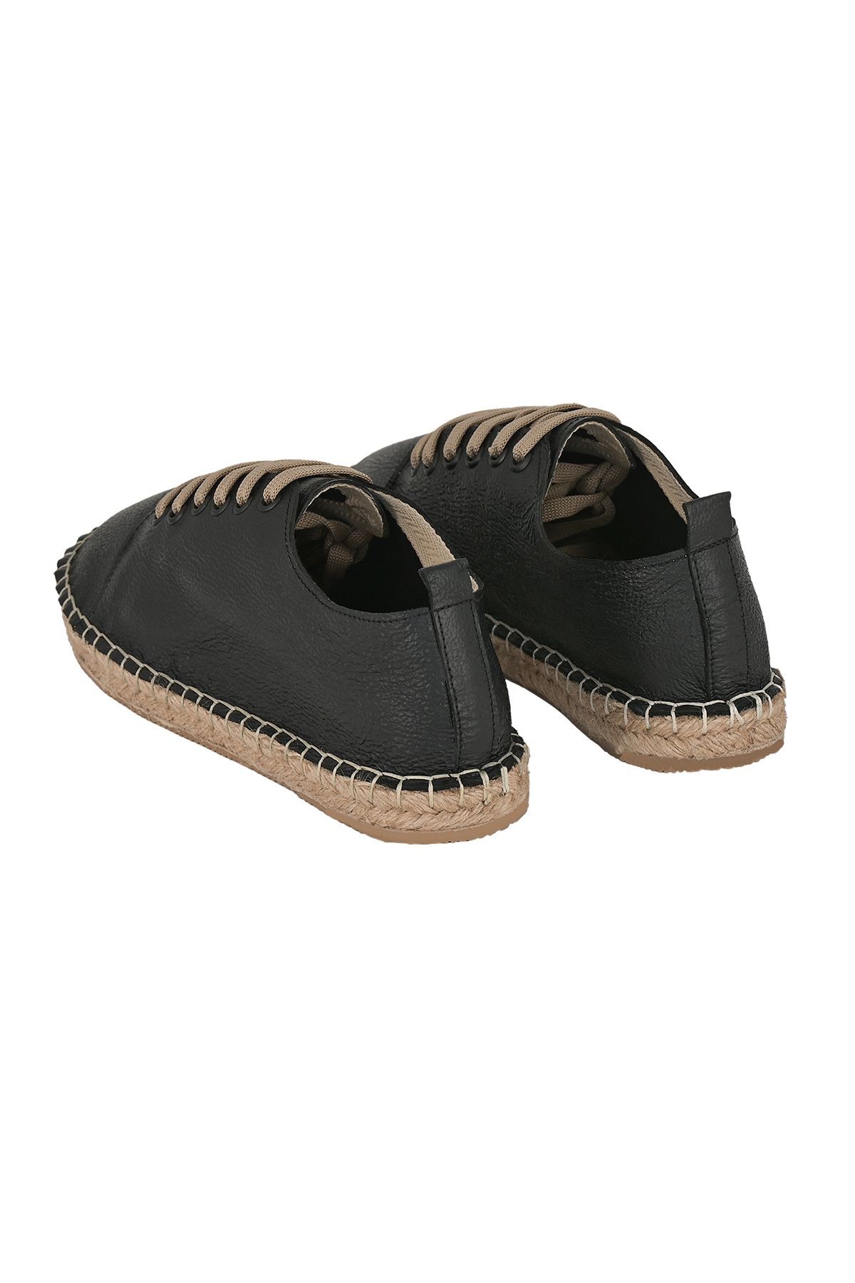 Hakiki Deri Siyah Kadın El Yapımı Espadril