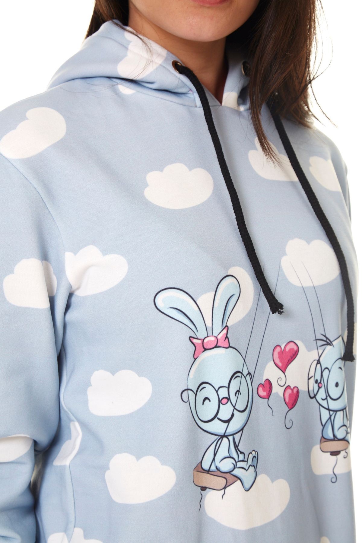 Kadın Baskılı Kapüşonlu Sweatshirt