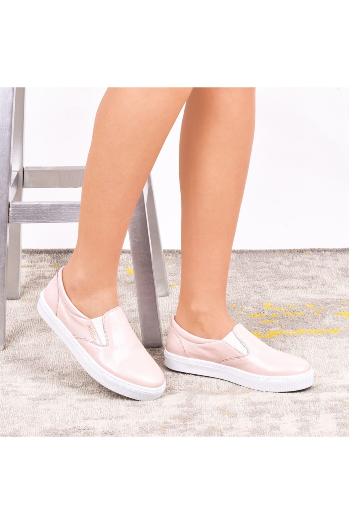 Hakiki Deri Açık Pudra Kadın Sneaker