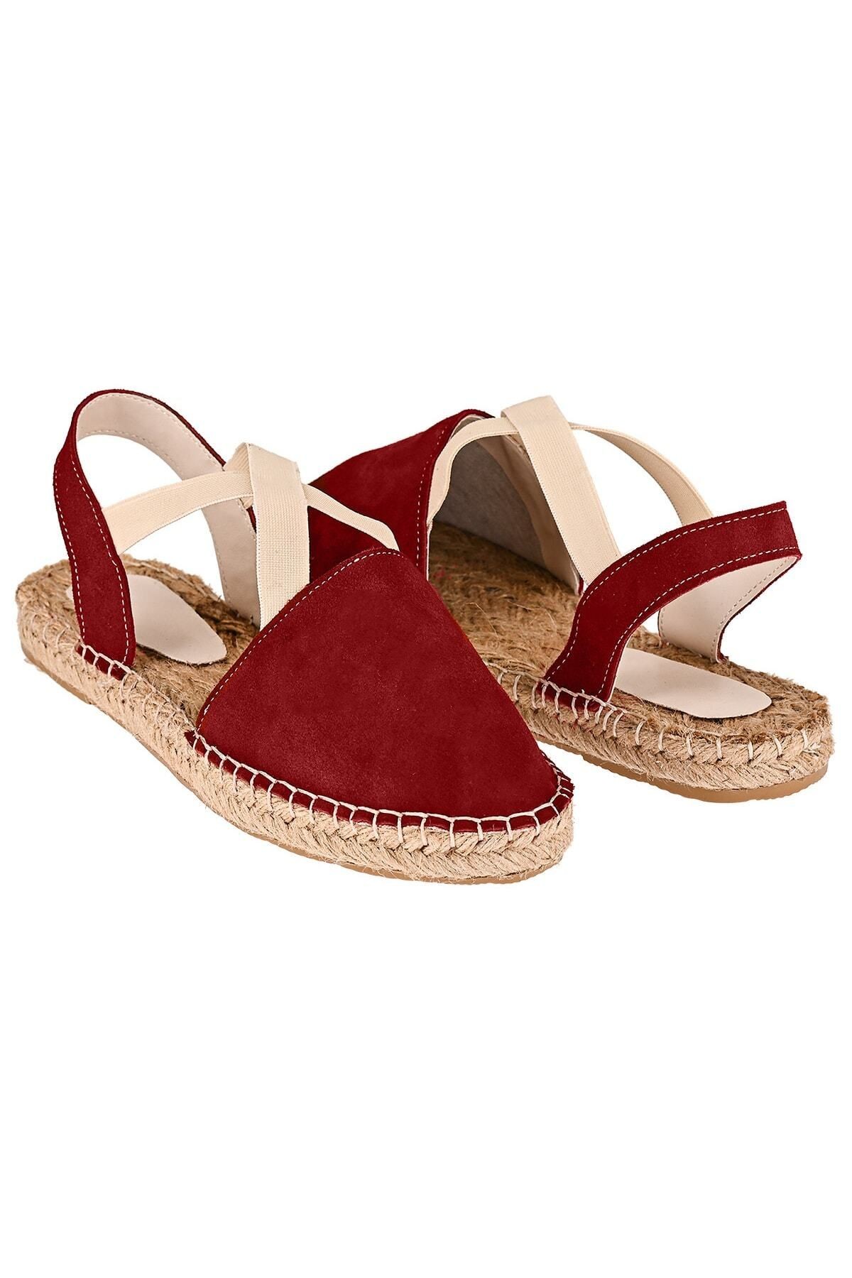 Kadın Bordo Hakiki Deri El Yapımı Espadril