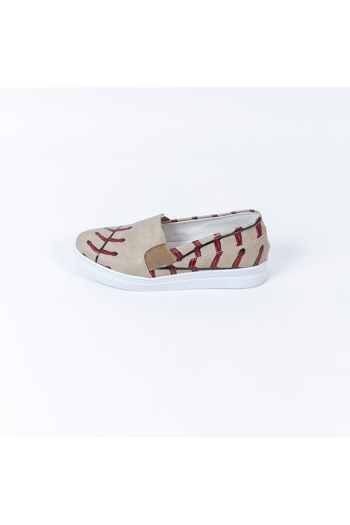 Baskılı Renkli Bej-Kırmızı Tasarım Kadın Sneaker