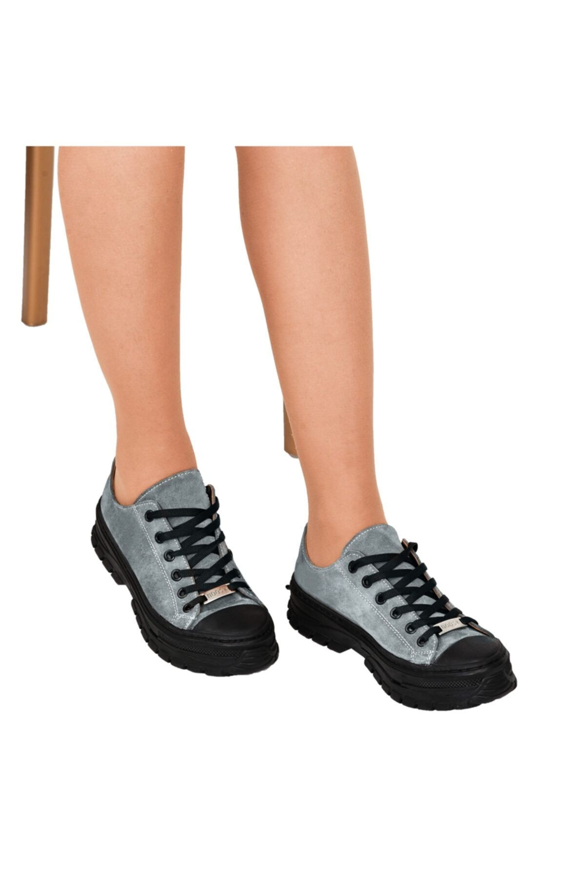 Hakiki Deri Gri Kadın Sneaker