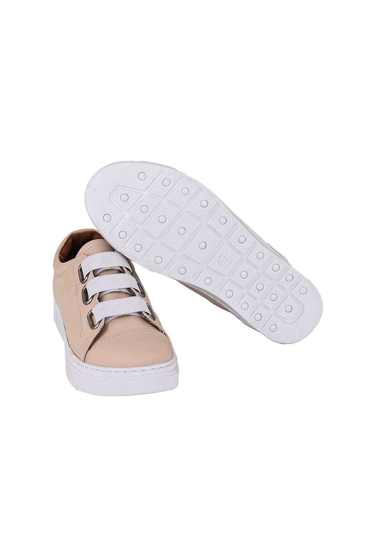 Hakiki Deri Bej Unisex Çocuk Sneaker