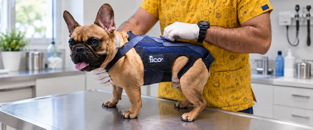 Veteriner hekim tarafından Fico sırt desteği kontrol edilen köpek