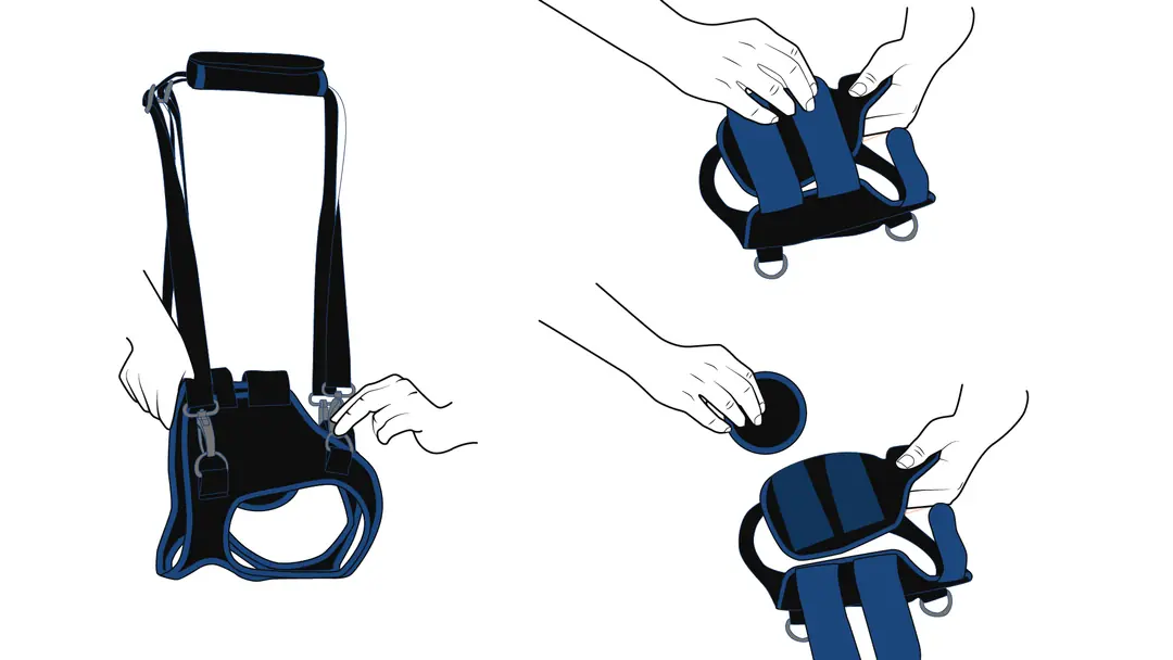 Preparing the straps and support pads of the hip harness