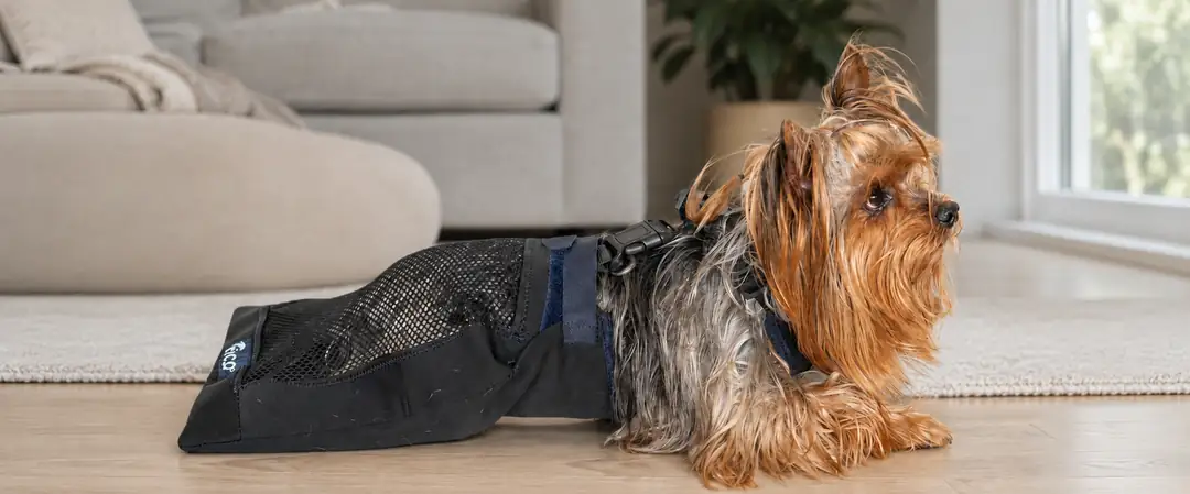 Fico ortopedik desteklerini kullanan üç farklı köpek