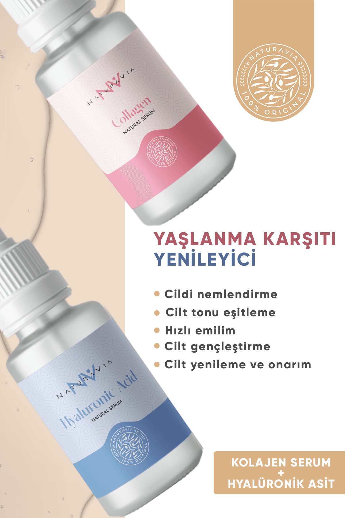 Hyalüronik Asit Serum - Kolajen Serum / Yaşlanma Karşıtı ve Yenileyici Serum Seti / Anti-Age Global