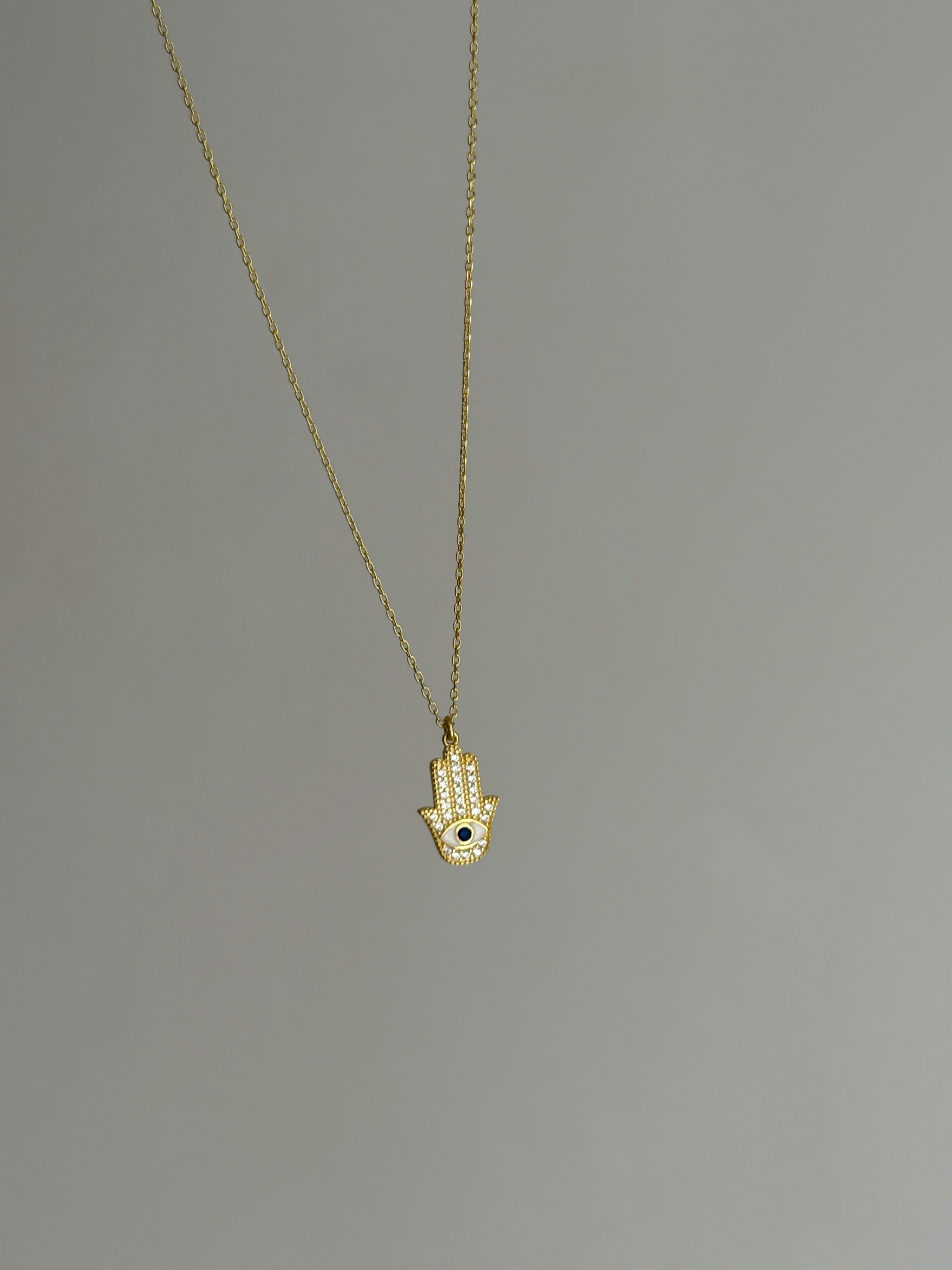 925 Gümüş Taş Detaylı Hamsa Kolye 