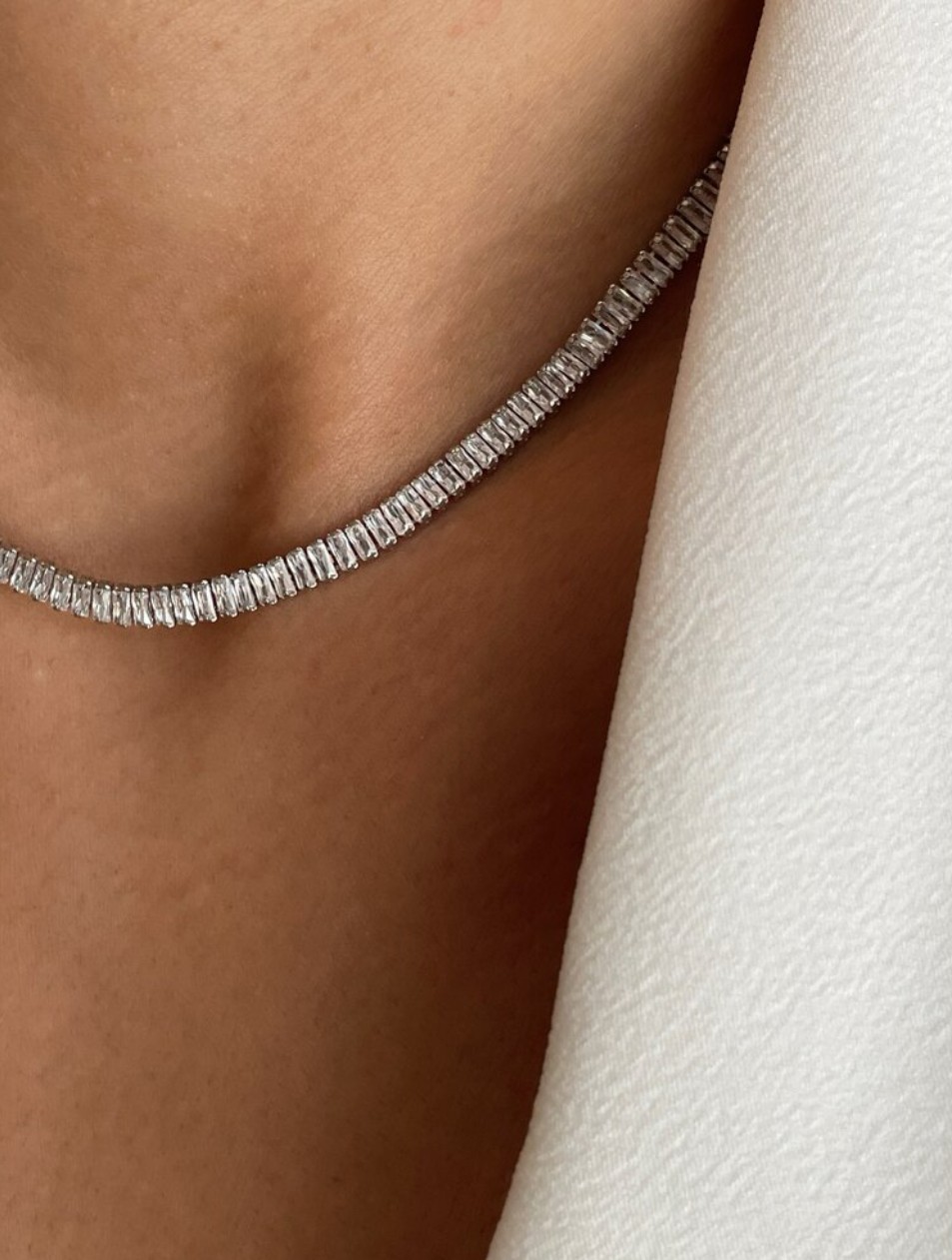 Minimal Baget Taşlı Kolye Silver 