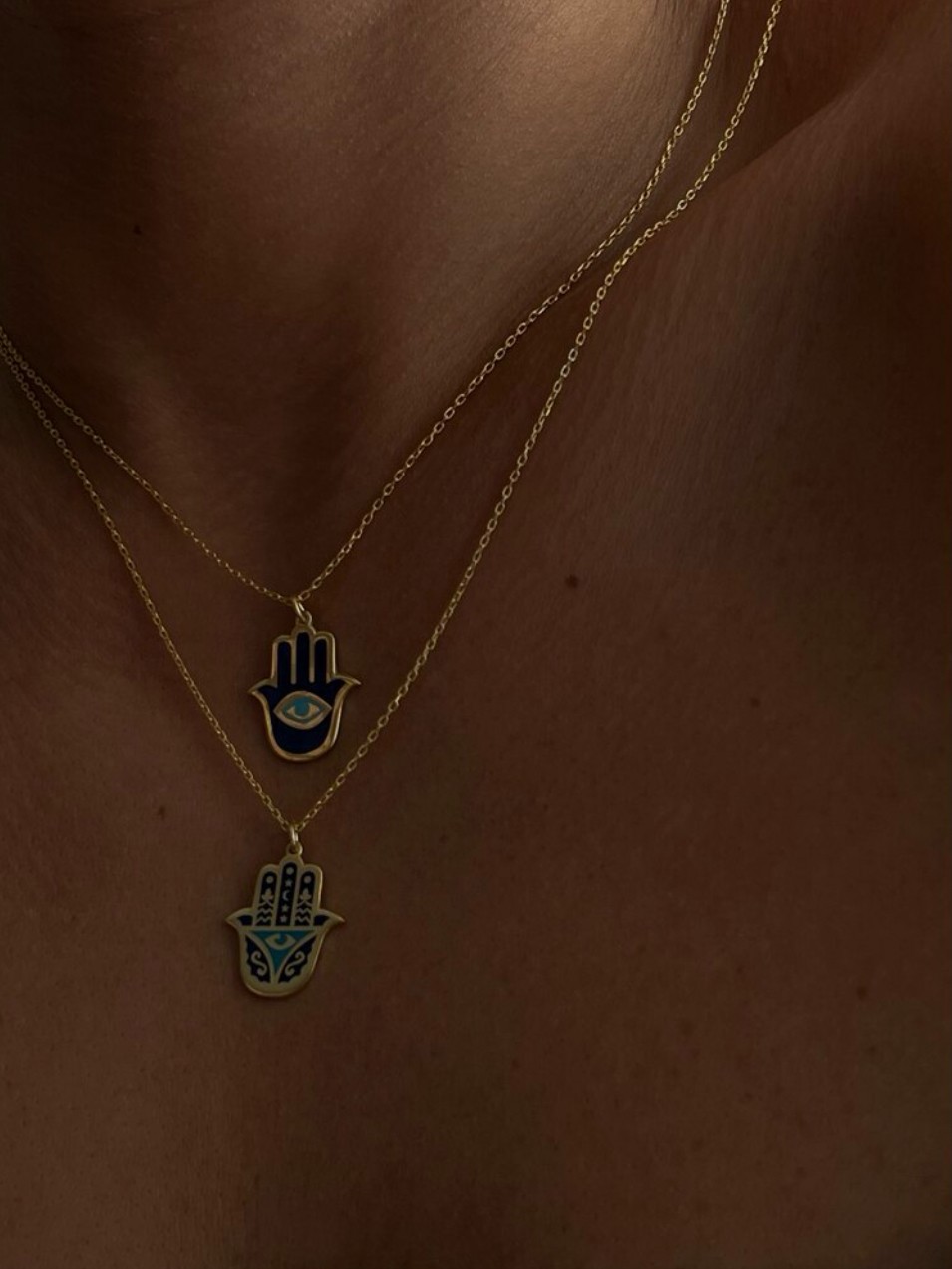 925 Gümüş Lacivert Mineli Hamsa Kolye 