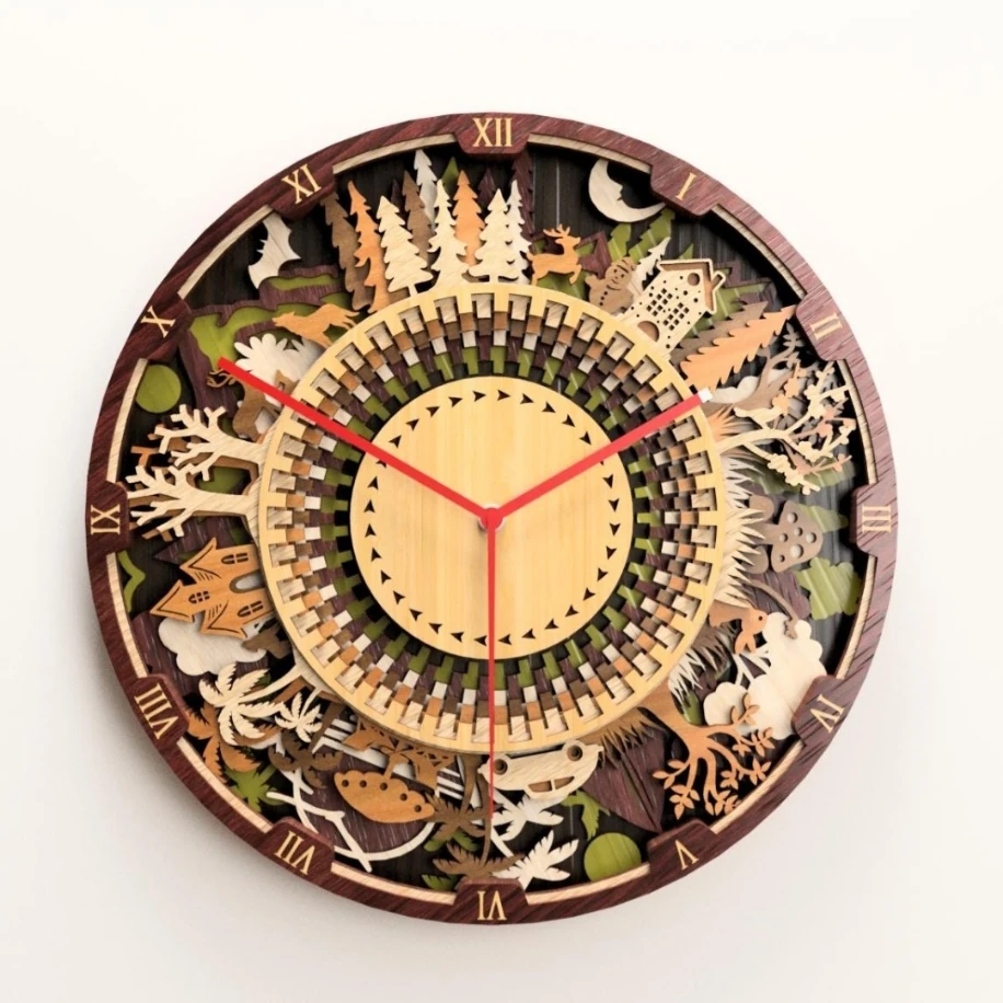 4 Mevsim Tasarımlı Katmanlı Duvar Saati